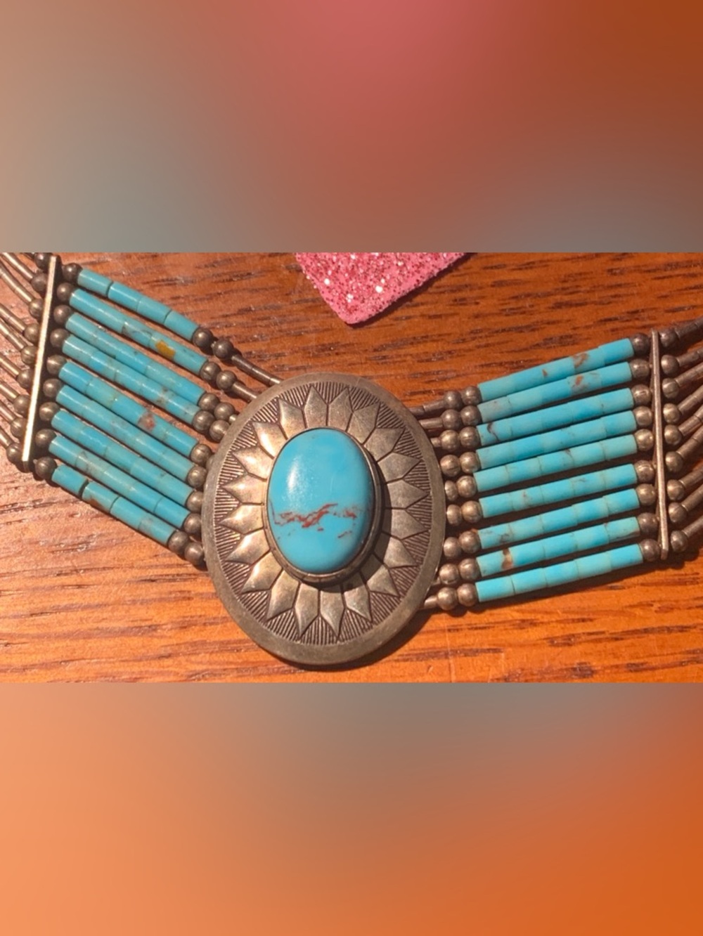 Vintage Zuni Liquid Silver Turquoise Multi Stand Necklace/Choker 18.62 grams